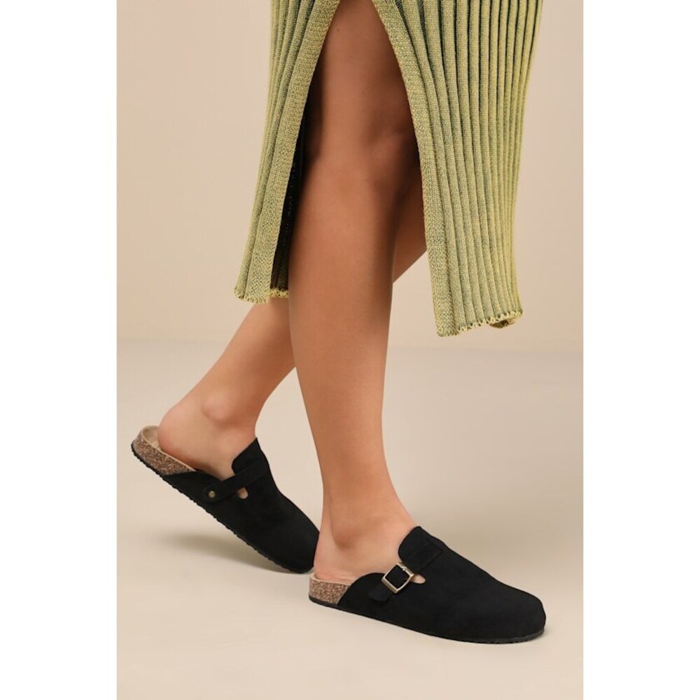 Lulus Pereta Black Suede Flatform Slip-on Clogs - Size 9